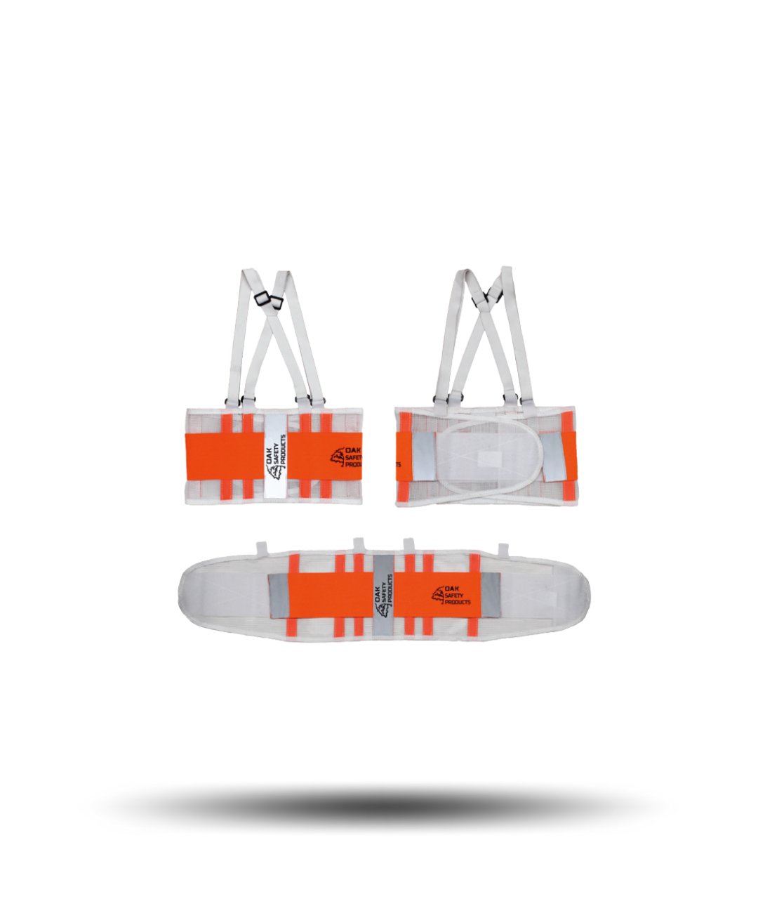 Faja blanca - naranja neón con soporte sacrolumbar ventilada de alta visibilidad