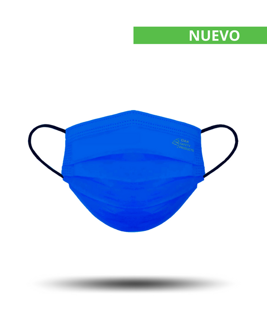 Cubreboca azul rey de 3 pliegos, mascarilla higiénica no reutilizable con filtro bacterial, BFE 99.8%